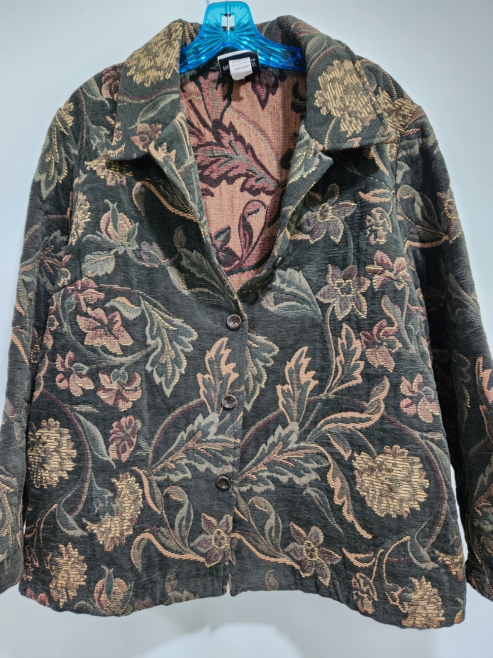 Fashion Bug Floral Tapestry Vintage Button-Front Jacket - Green, Gold